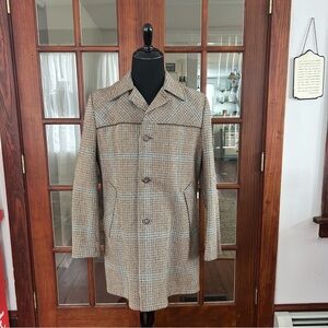 Vintage 1960's 1970's Houndstooth Trench Coat Overcoat Retro Lined Coat